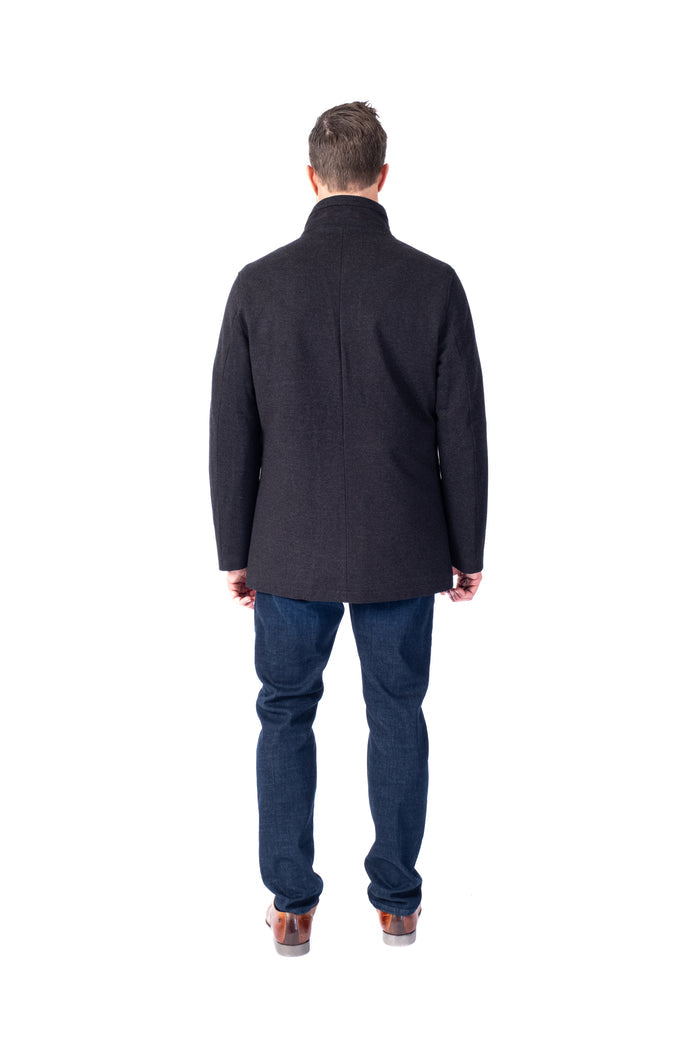 Wool/Stretch Car Coat - Charcoal