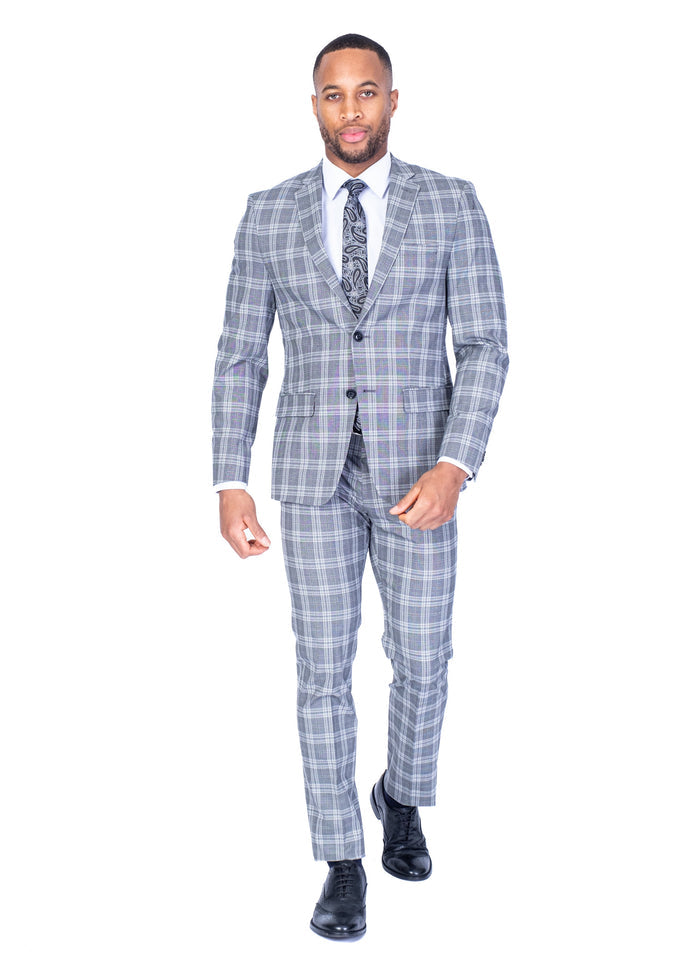 X-Fit Check Stretch Suit - Light Grey