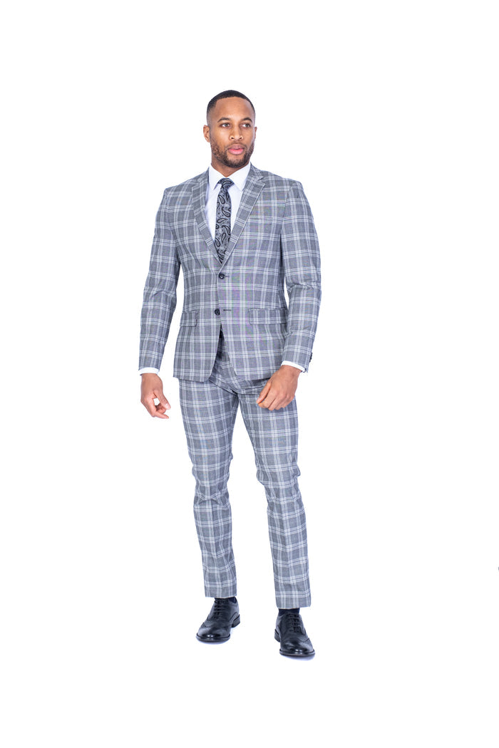 X-Fit Check Stretch Suit - Light Grey