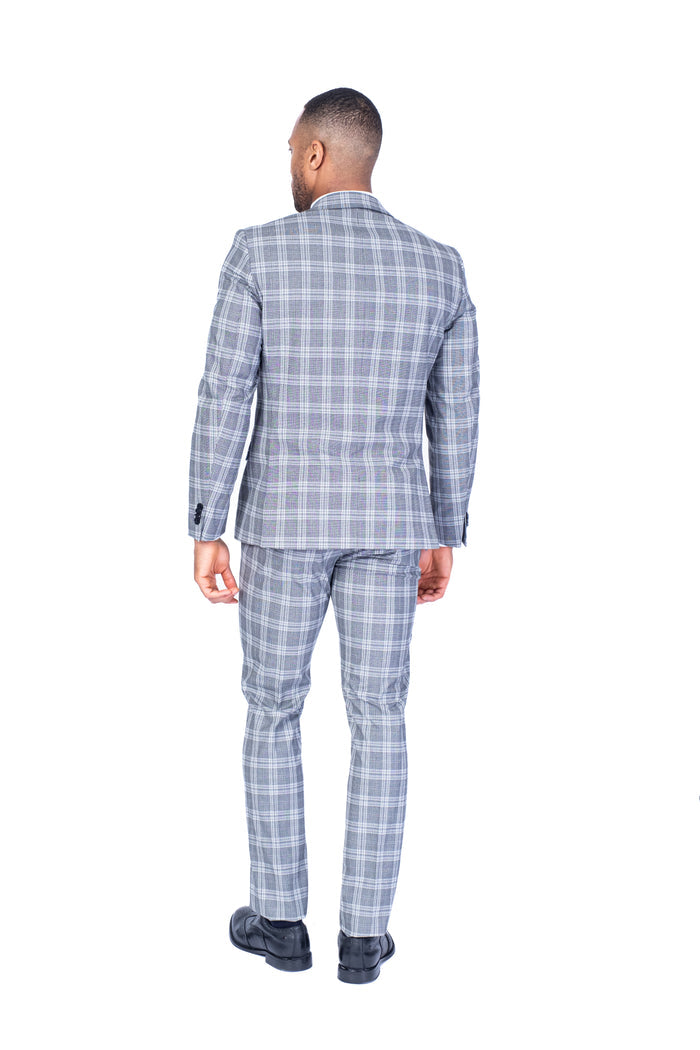 X-Fit Check Stretch Suit - Light Grey