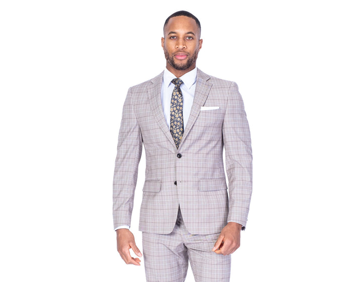 X-Fit Plaid Stretch Suit - Beige