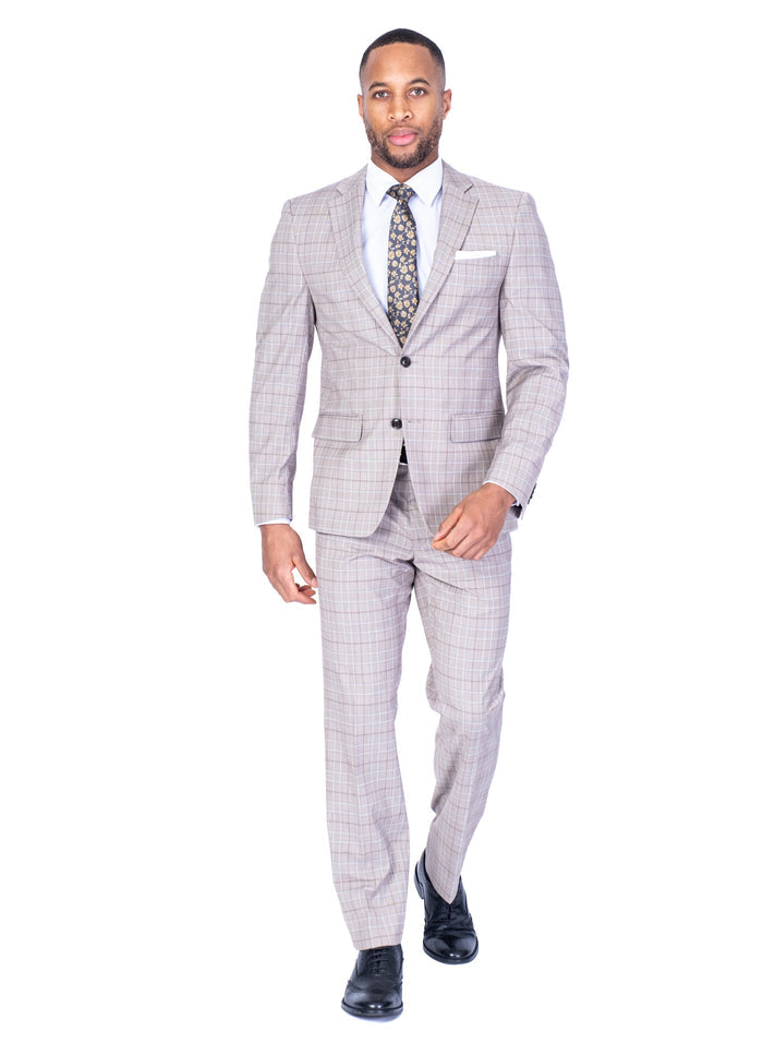 X-Fit Plaid Stretch Suit - Beige