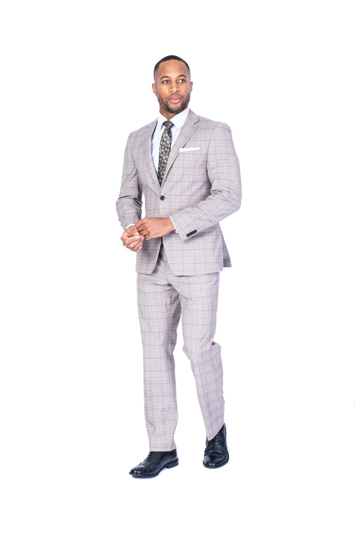 X-Fit Plaid Stretch Suit - Beige