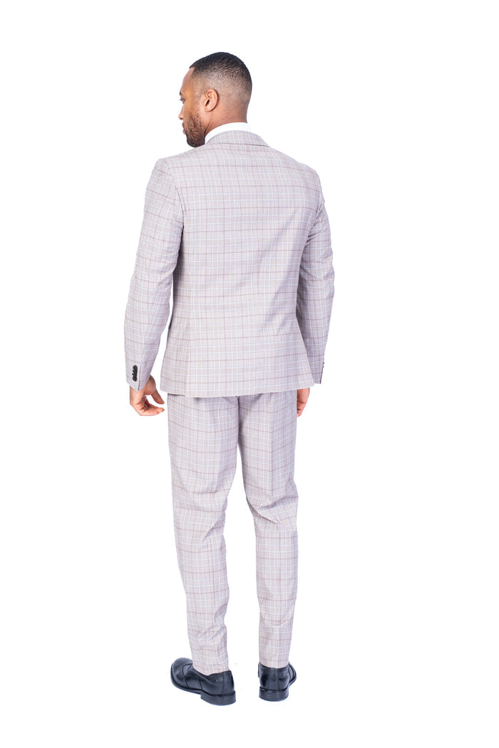 X-Fit Plaid Stretch Suit - Beige