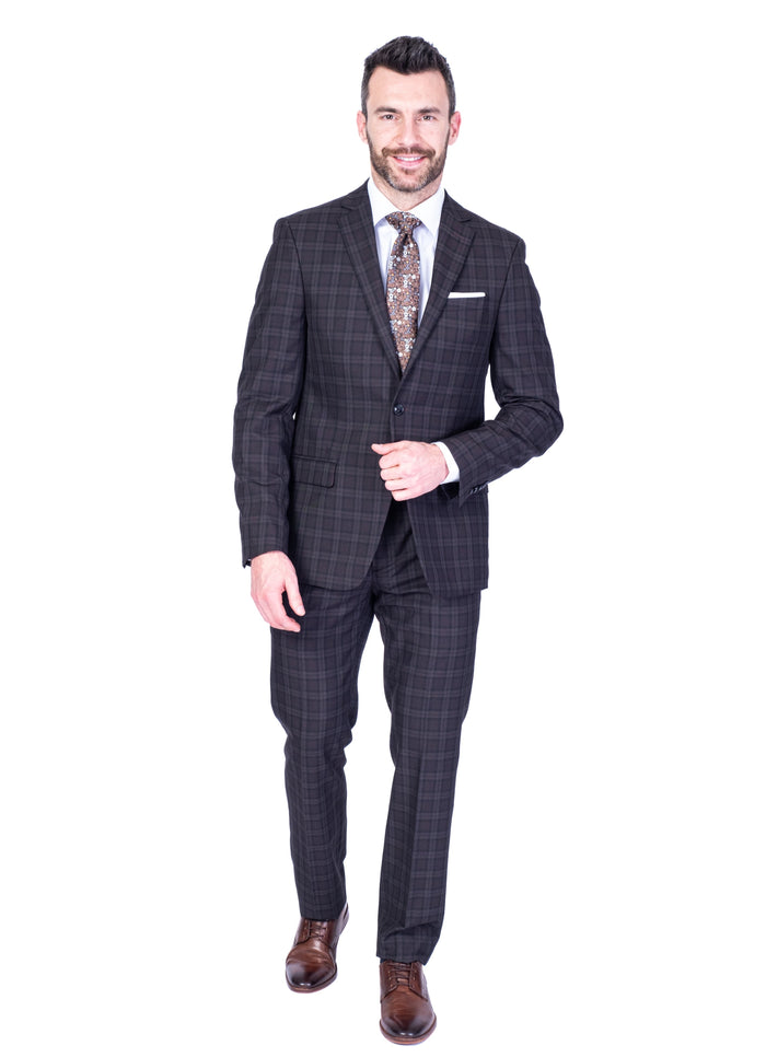 X-Fit Plaid Stretch Suit - Brown