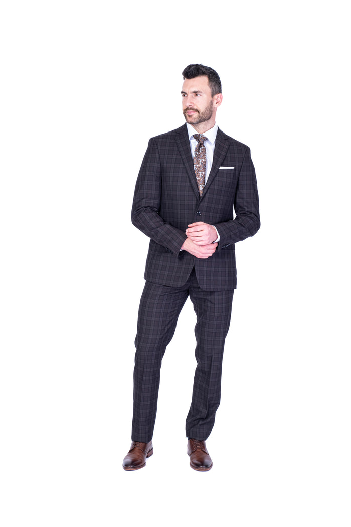 X-Fit Plaid Stretch Suit - Brown