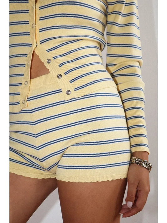 Yellow Striped Knit Shorts